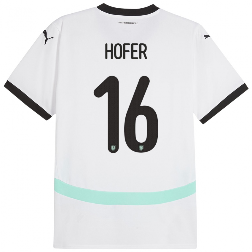 Bambino Maglia Austria Raphael Hofer #16 Bianco Kit Gara Away 24-26 Maglietta