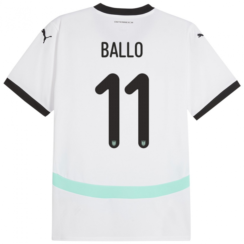 Bambino Maglia Austria Thierno Ballo #11 Bianco Kit Gara Away 24-26 Maglietta