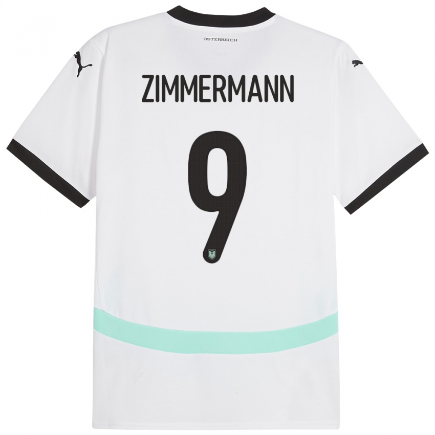 Bambino Maglia Austria Bernhard Zimmermann #9 Bianco Kit Gara Away 24-26 Maglietta