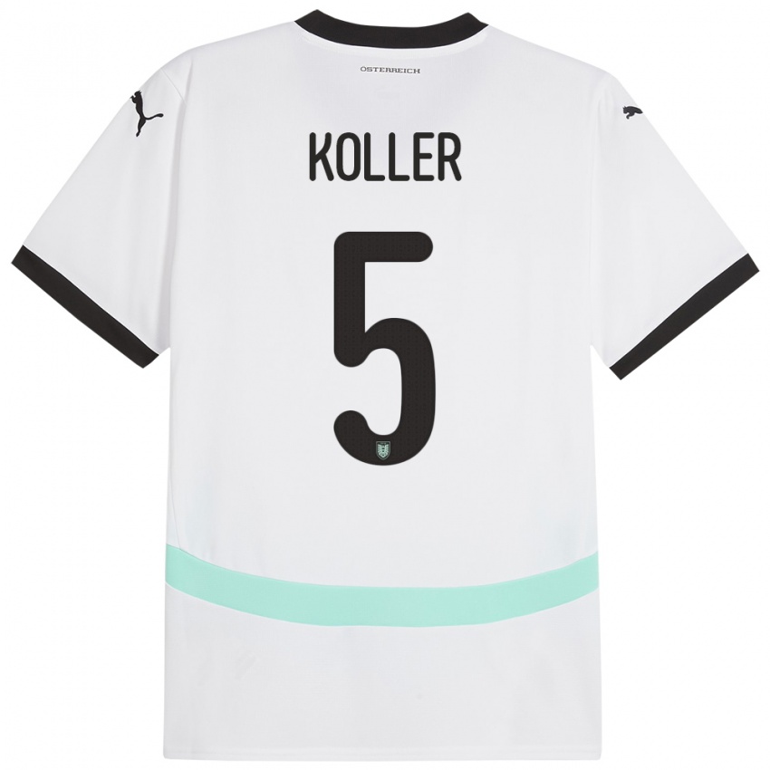 Bambino Maglia Austria Paul Koller #5 Bianco Kit Gara Away 24-26 Maglietta