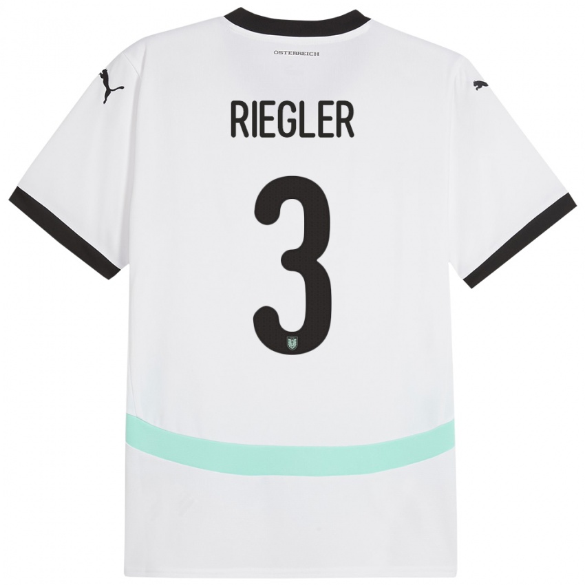 Bambino Maglia Austria David Riegler #3 Bianco Kit Gara Away 24-26 Maglietta