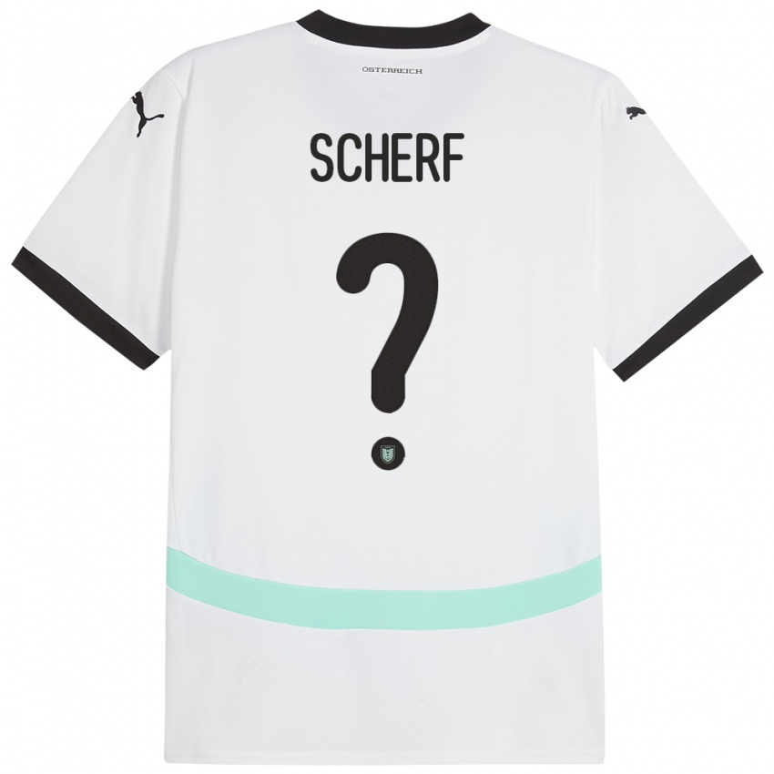 Bambino Maglia Austria Elias Scherf #0 Bianco Kit Gara Away 24-26 Maglietta