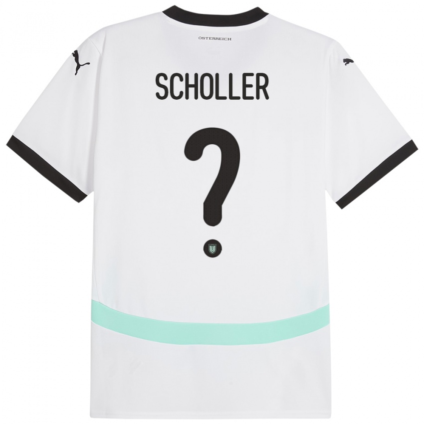 Bambino Maglia Austria Jakob Schöller #0 Bianco Kit Gara Away 24-26 Maglietta