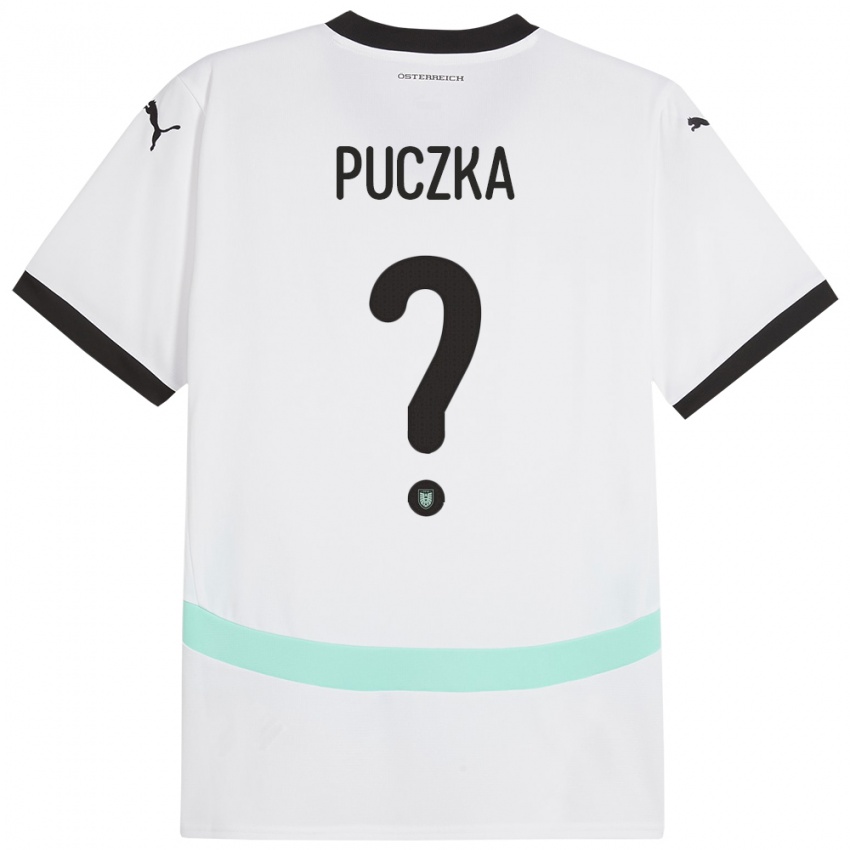 Bambino Maglia Austria David Puczka #0 Bianco Kit Gara Away 24-26 Maglietta