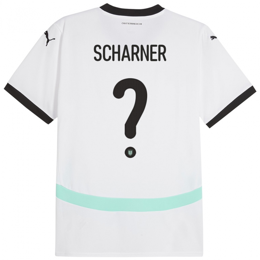 Bambino Maglia Austria Benedict Scharner #0 Bianco Kit Gara Away 24-26 Maglietta