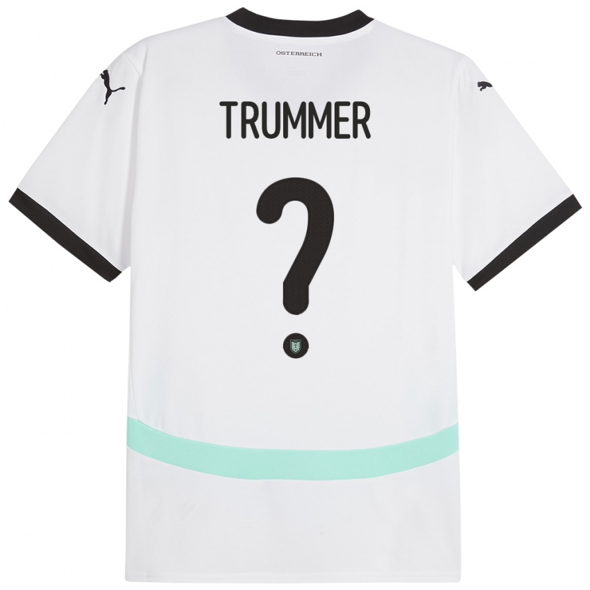 Bambino Maglia Austria Tim Trummer #0 Bianco Kit Gara Away 24-26 Maglietta