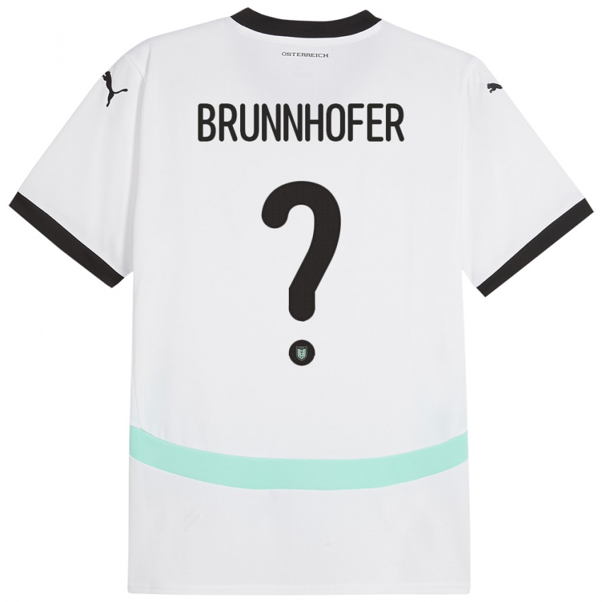 Bambino Maglia Austria Jakob Brunnhofer #0 Bianco Kit Gara Away 24-26 Maglietta