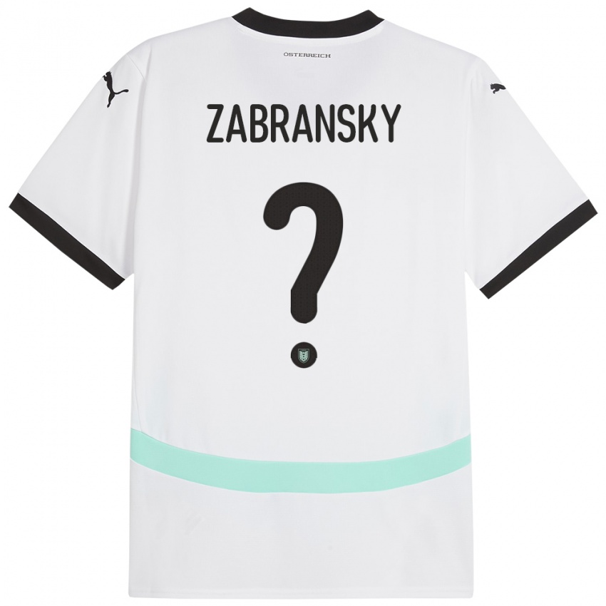 Bambino Maglia Austria Valentin Zabransky #0 Bianco Kit Gara Away 24-26 Maglietta