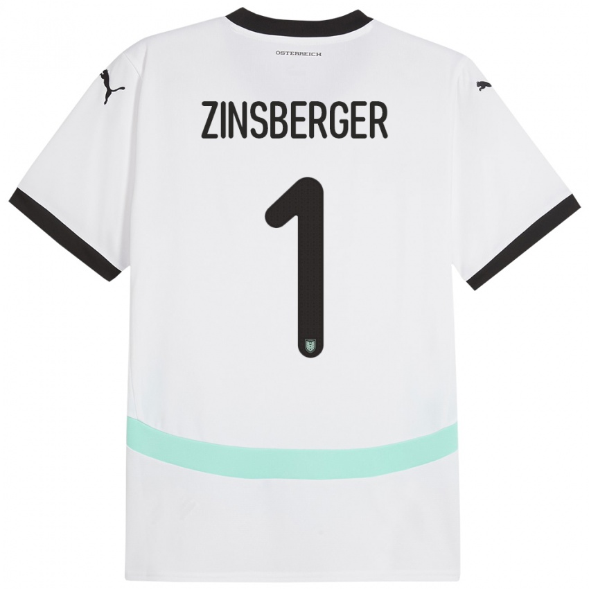 Bambino Maglia Austria Manuela Zinsberger #1 Bianco Kit Gara Away 24-26 Maglietta