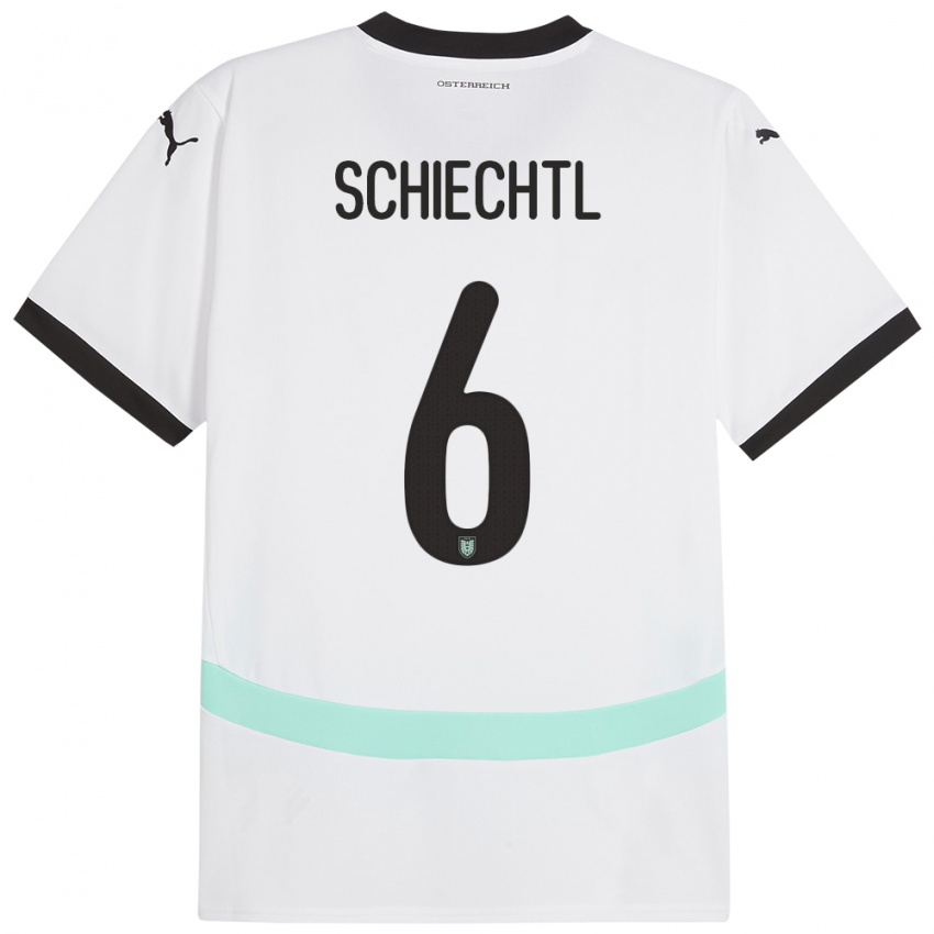 Bambino Maglia Austria Katharina Schiechtl #6 Bianco Kit Gara Away 24-26 Maglietta