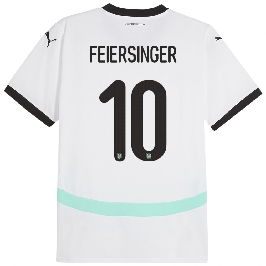 Bambino Maglia Austria Laura Feiersinger #10 Bianco Kit Gara Away 24-26 Maglietta