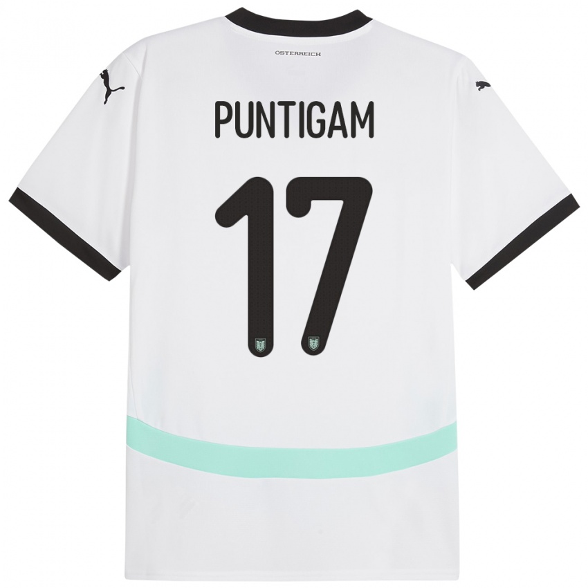 Bambino Maglia Austria Sarah Puntigam #17 Bianco Kit Gara Away 24-26 Maglietta