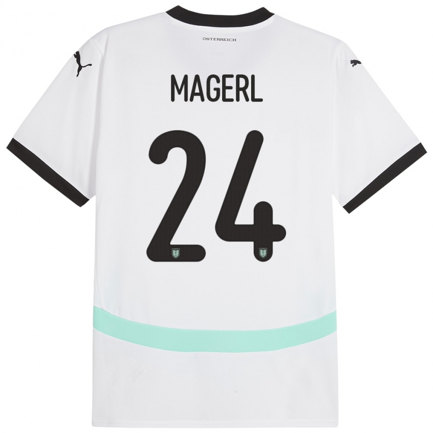 Bambino Maglia Austria Julia Magerl #24 Bianco Kit Gara Away 24-26 Maglietta