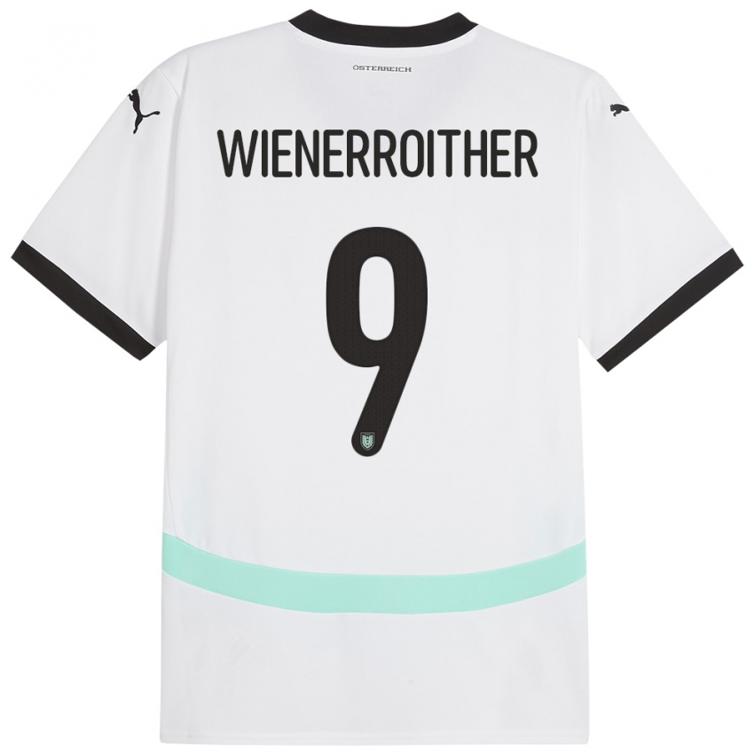 Bambino Maglia Austria Katja Wienerroither #9 Bianco Kit Gara Away 24-26 Maglietta