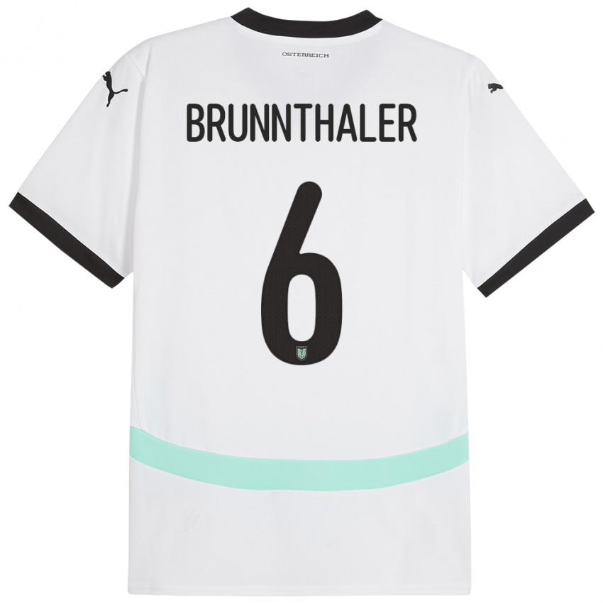 Bambino Maglia Austria Melanie Brunnthaler #6 Bianco Kit Gara Away 24-26 Maglietta