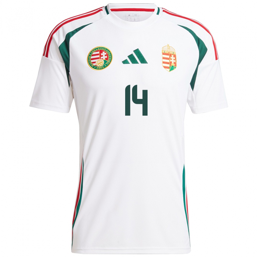 Bambino Maglia Ungheria Bendegúz Bolla #14 Bianco Kit Gara Away 24-26 Maglietta