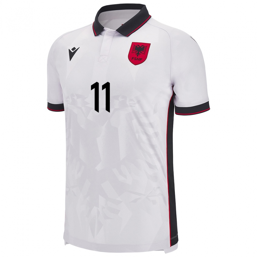 Bambino Maglia Albania Stiven Shpendi #11 Bianco Kit Gara Away 24-26 Maglietta