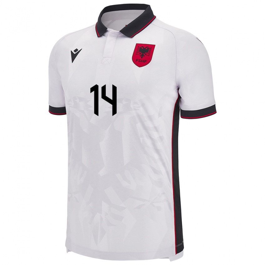 Bambino Maglia Albania Ergi Goga #14 Bianco Kit Gara Away 24-26 Maglietta