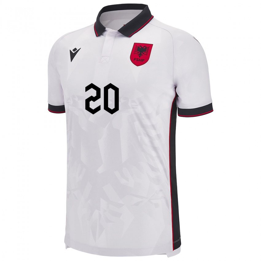 Bambino Maglia Albania Bora Fucia #20 Bianco Kit Gara Away 24-26 Maglietta