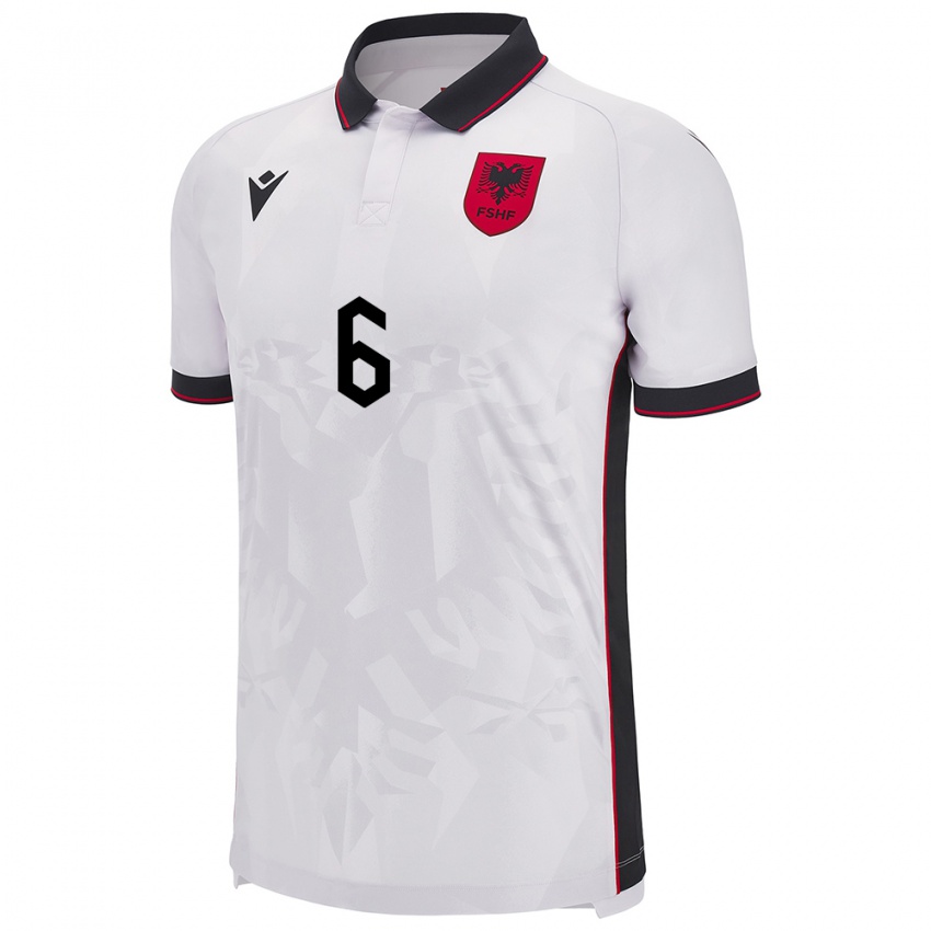 Bambino Maglia Albania Jordi Jaku #6 Bianco Kit Gara Away 24-26 Maglietta