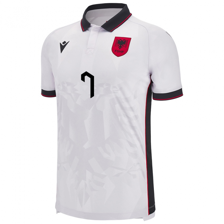 Bambino Maglia Albania Keidi Bare #7 Bianco Kit Gara Away 24-26 Maglietta