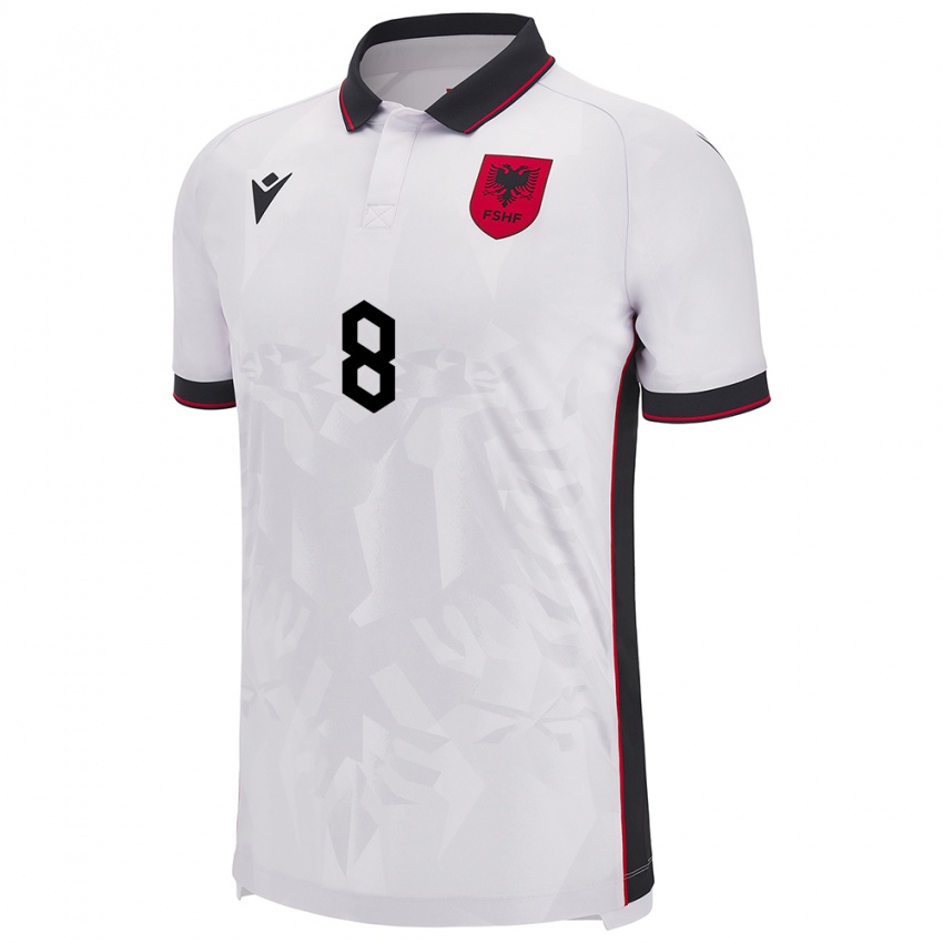 Bambino Maglia Albania Matteo Dashi #8 Bianco Kit Gara Away 24-26 Maglietta