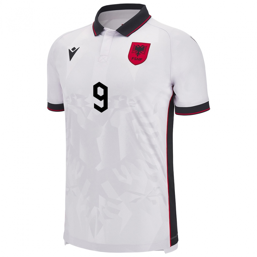 Bambino Maglia Albania Brayan Gjyla #9 Bianco Kit Gara Away 24-26 Maglietta