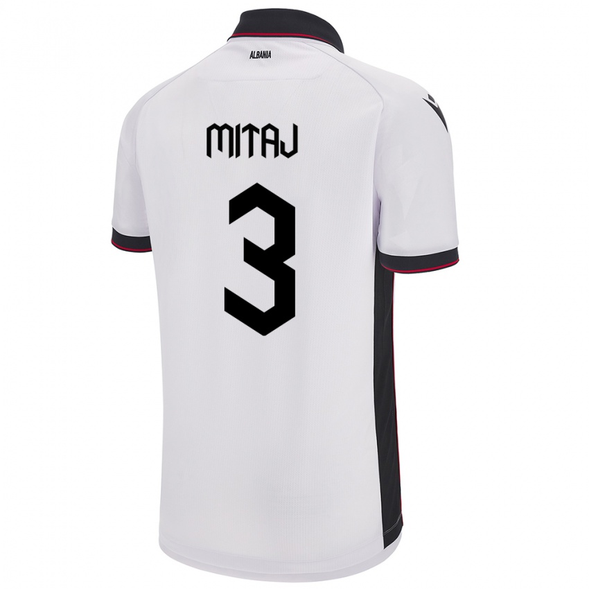 Bambino Maglia Albania Mario Mitaj #3 Bianco Kit Gara Away 24-26 Maglietta