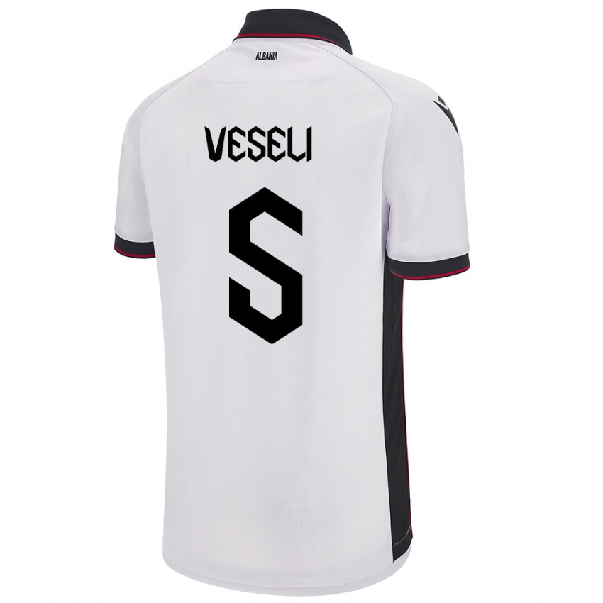 Bambino Maglia Albania Frédéric Veseli #5 Bianco Kit Gara Away 24-26 Maglietta