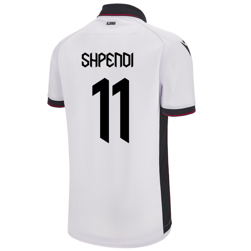 Bambino Maglia Albania Stiven Shpendi #11 Bianco Kit Gara Away 24-26 Maglietta