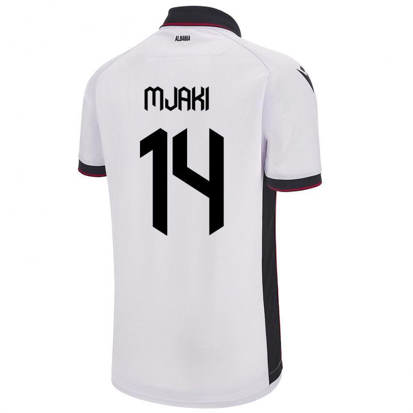 Bambino Maglia Albania Agan Mjaki #14 Bianco Kit Gara Away 24-26 Maglietta