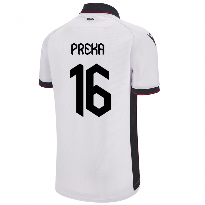 Bambino Maglia Albania Marcelino Preka #16 Bianco Kit Gara Away 24-26 Maglietta