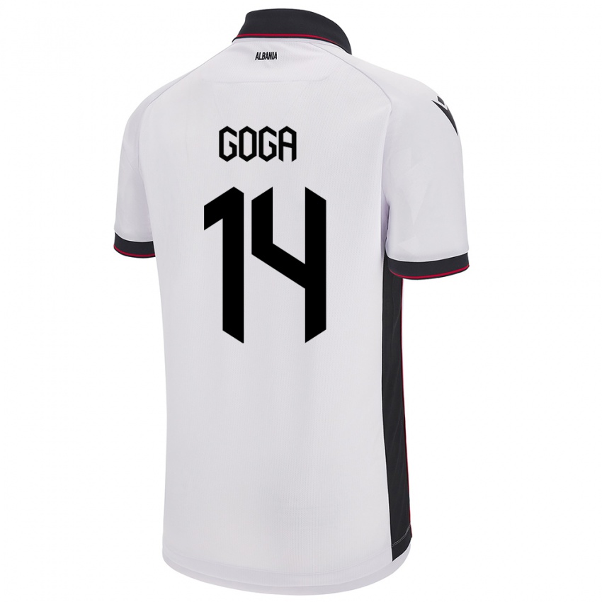 Bambino Maglia Albania Ergi Goga #14 Bianco Kit Gara Away 24-26 Maglietta