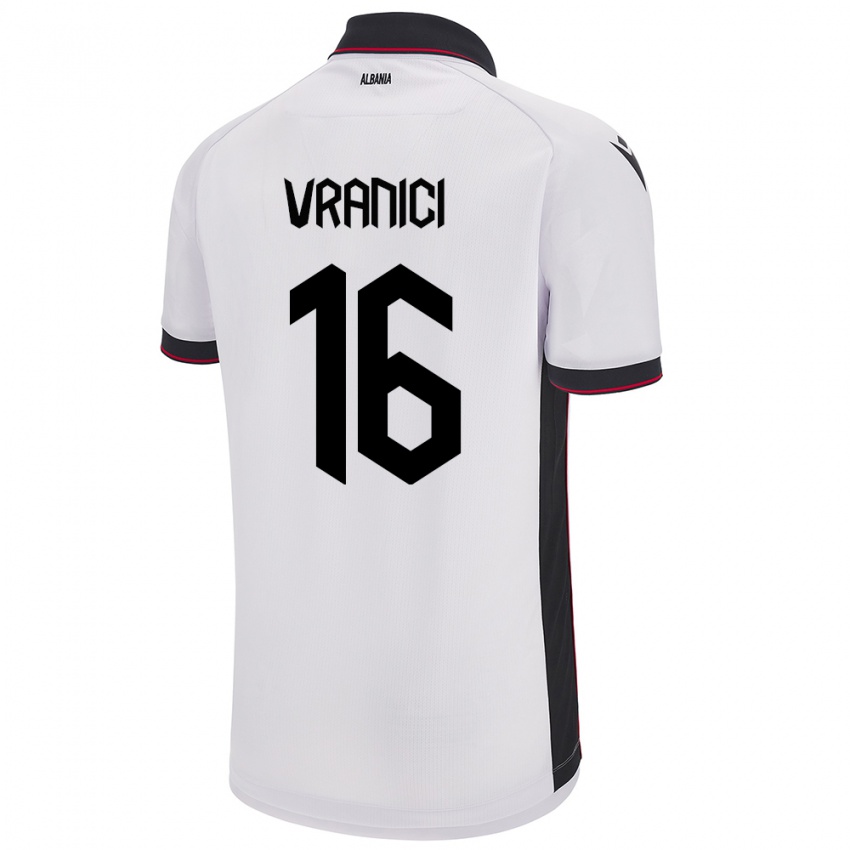 Bambino Maglia Albania Dean Vranici #16 Bianco Kit Gara Away 24-26 Maglietta