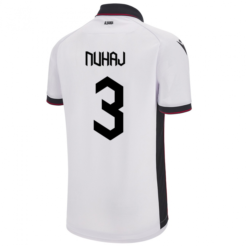 Bambino Maglia Albania Fabjano Nuhaj #3 Bianco Kit Gara Away 24-26 Maglietta