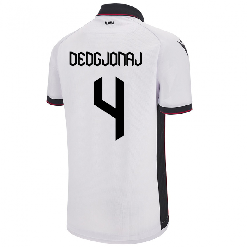 Bambino Maglia Albania Leonora Dedgjonaj #4 Bianco Kit Gara Away 24-26 Maglietta