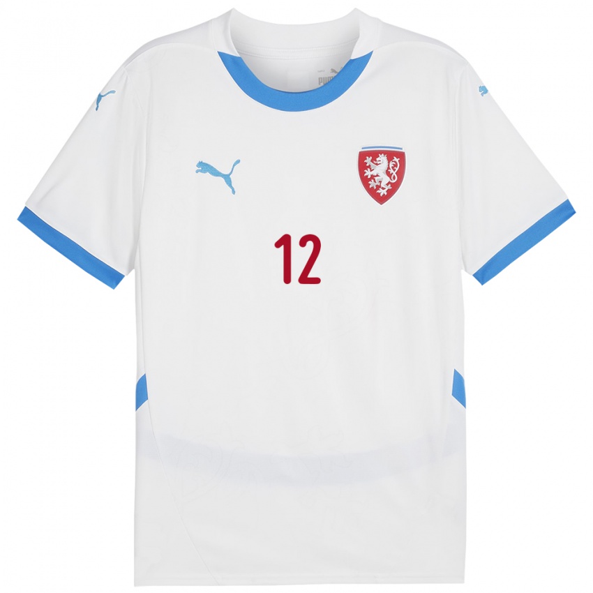 Bambino Maglia Cechia Klára Cahynová #12 Bianco Kit Gara Away 24-26 Maglietta