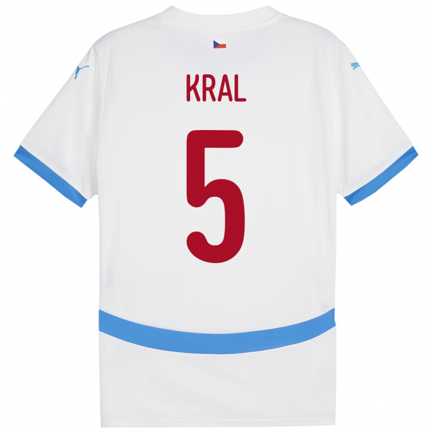 Bambino Maglia Cechia Tomas Kral #5 Bianco Kit Gara Away 24-26 Maglietta