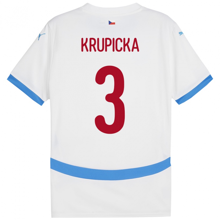 Bambino Maglia Cechia David Krupicka #3 Bianco Kit Gara Away 24-26 Maglietta