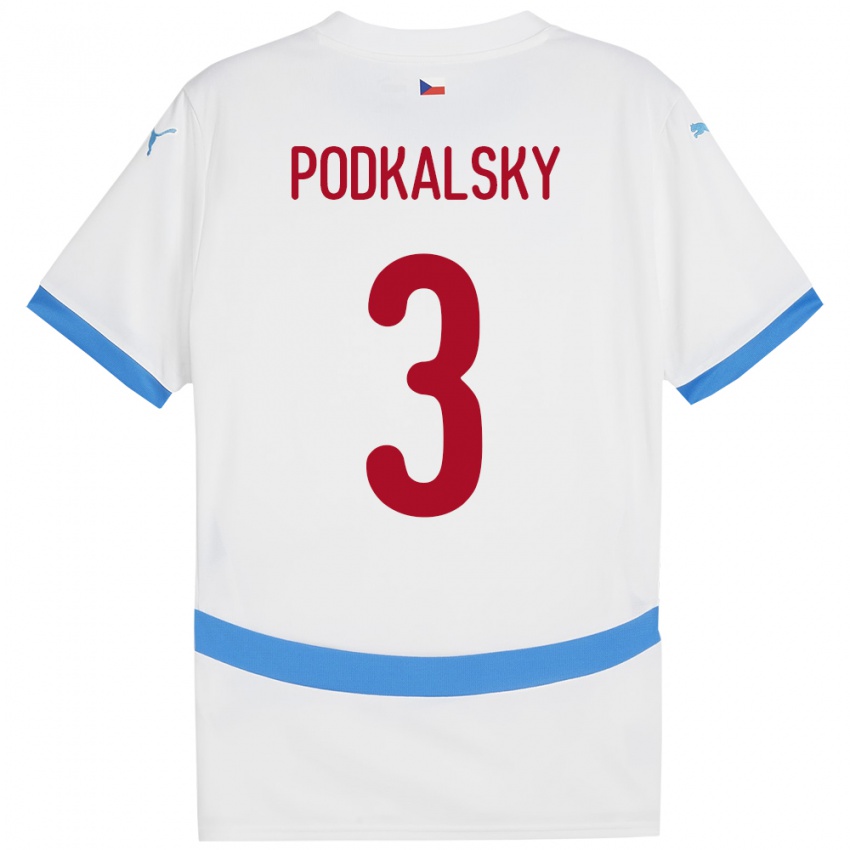 Bambino Maglia Cechia Jakub Podkalsky #3 Bianco Kit Gara Away 24-26 Maglietta