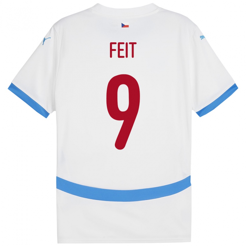 Bambino Maglia Cechia Jan Feit #9 Bianco Kit Gara Away 24-26 Maglietta