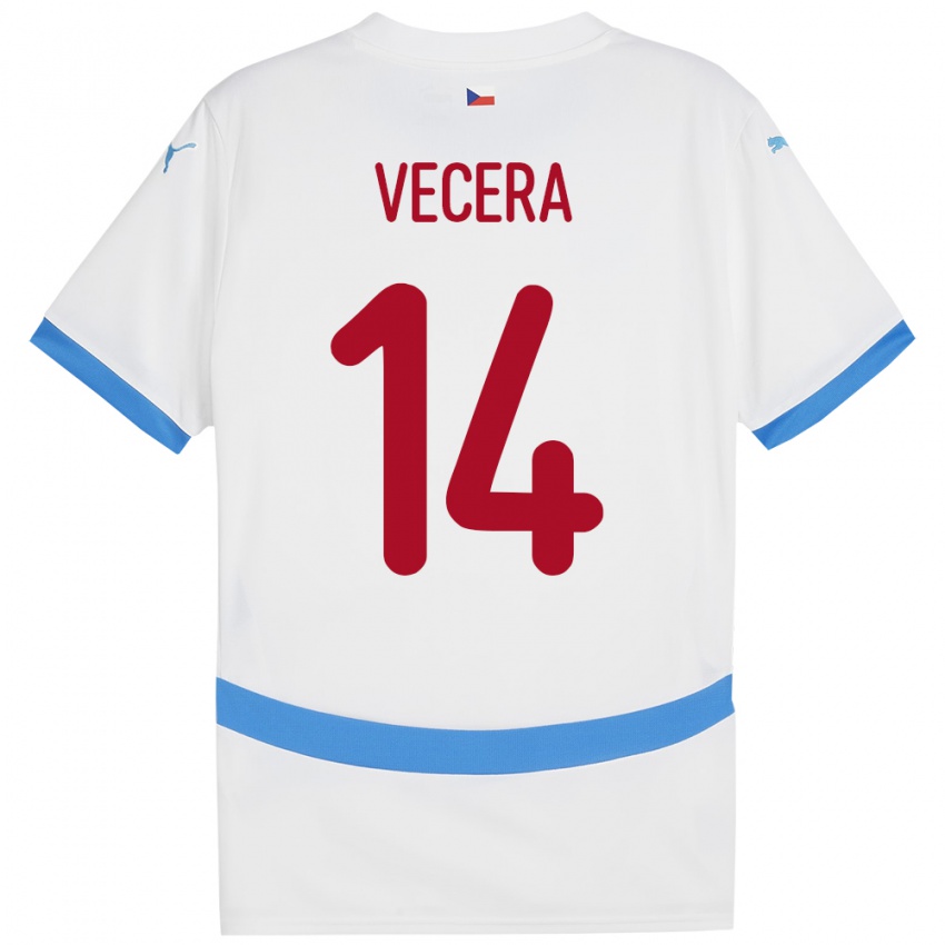 Bambino Maglia Cechia Filip Vecera #14 Bianco Kit Gara Away 24-26 Maglietta