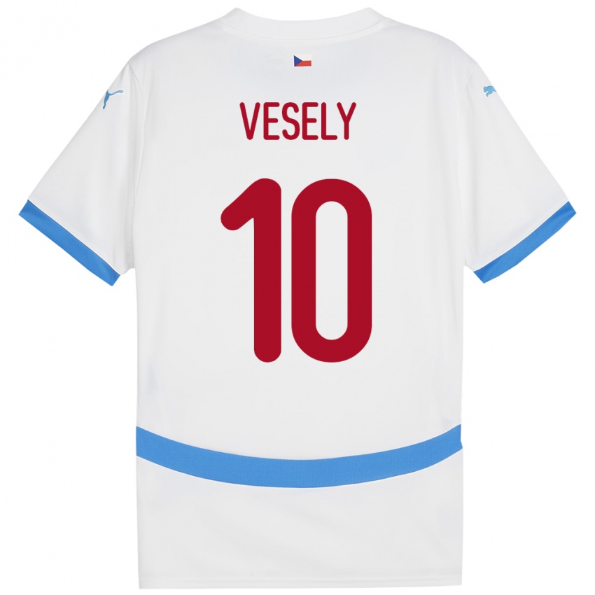 Bambino Maglia Cechia David Vesely #10 Bianco Kit Gara Away 24-26 Maglietta