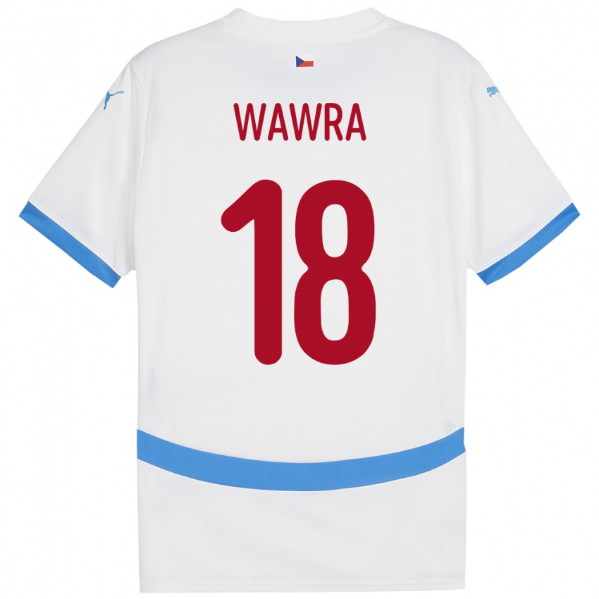 Bambino Maglia Cechia Ondrej Wawra #18 Bianco Kit Gara Away 24-26 Maglietta