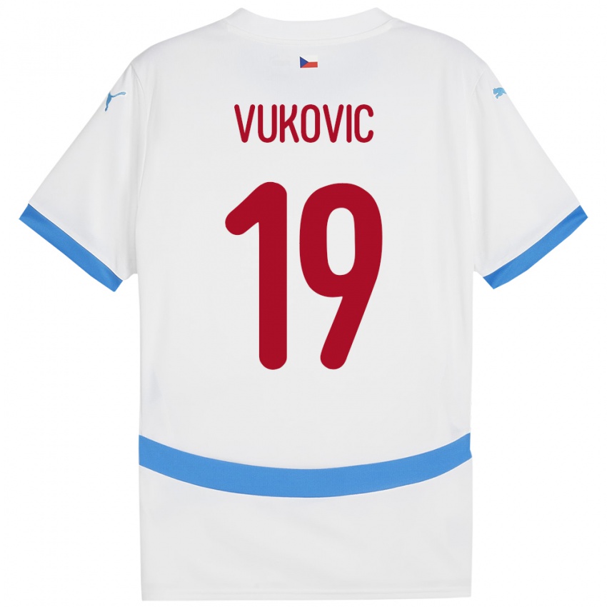 Bambino Maglia Cechia Kristian Vukovic #19 Bianco Kit Gara Away 24-26 Maglietta