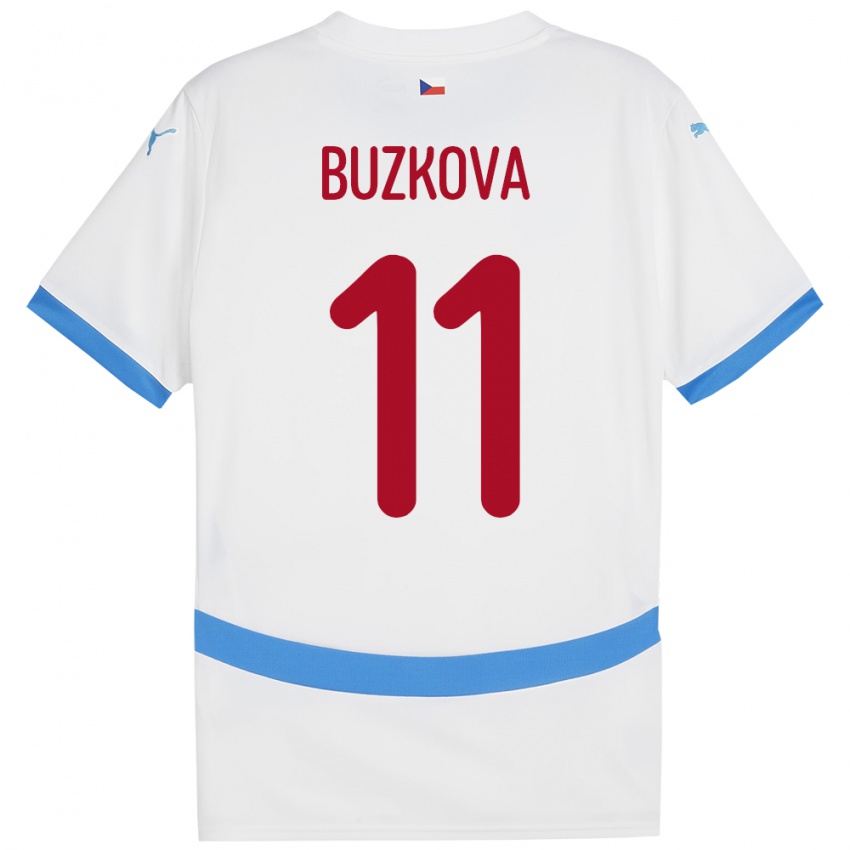 Bambino Maglia Cechia Kateřina Bužková #11 Bianco Kit Gara Away 24-26 Maglietta