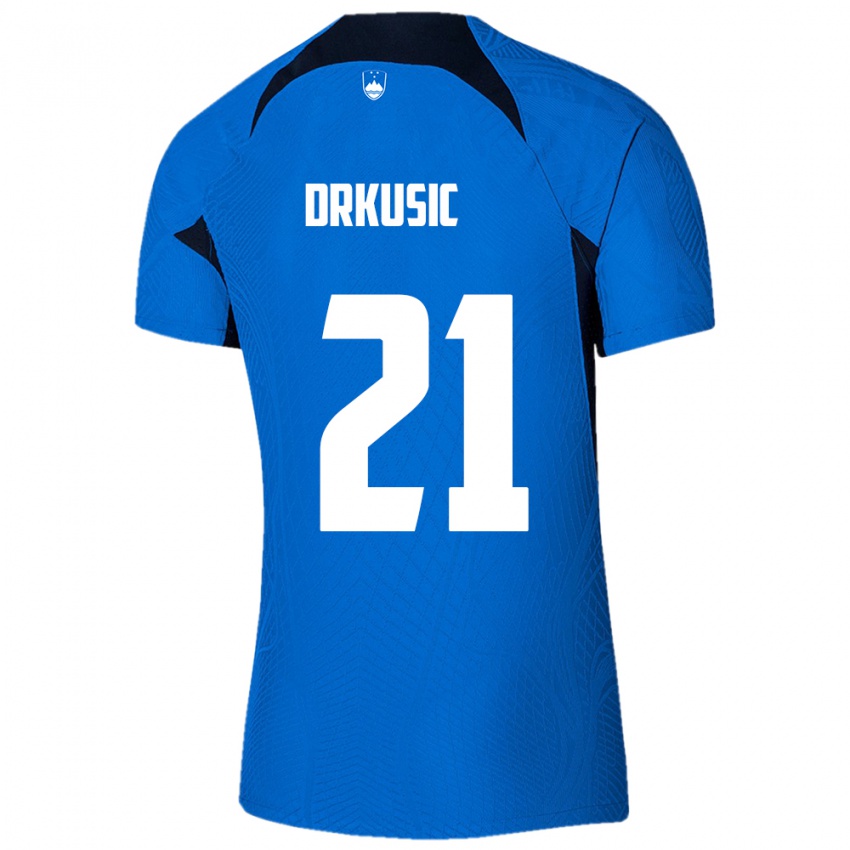 Bambino Maglia Slovenia Vanja Drkusic #21 Blu Kit Gara Away 24-26 Maglietta