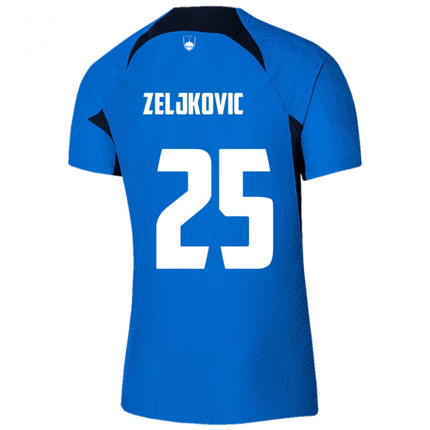 Bambino Maglia Slovenia Adrian Zeljkovic #25 Blu Kit Gara Away 24-26 Maglietta