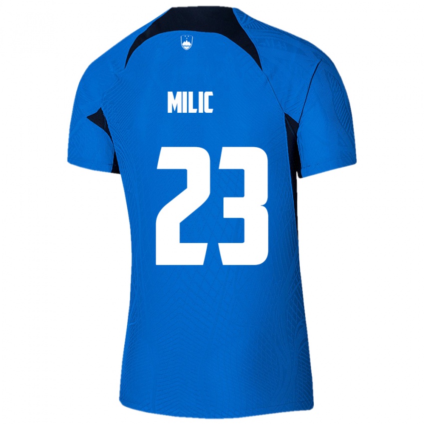 Bambino Maglia Slovenia Nino Milic #23 Blu Kit Gara Away 24-26 Maglietta