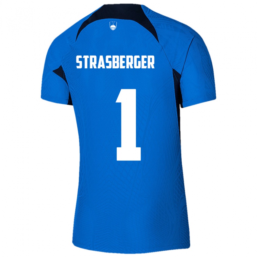 Bambino Maglia Slovenia Tim Strasberger #1 Blu Kit Gara Away 24-26 Maglietta